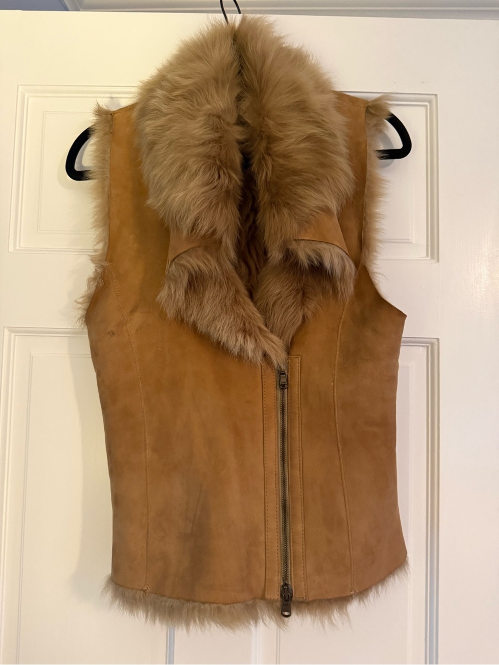 Haute Hippie Tan Lambskin Vest with Fur Collar and interior